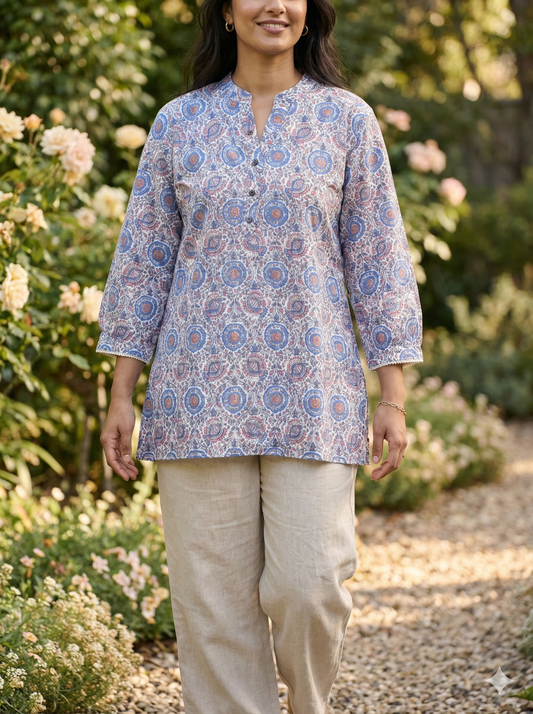 Kurti - Classic Printed Blue White