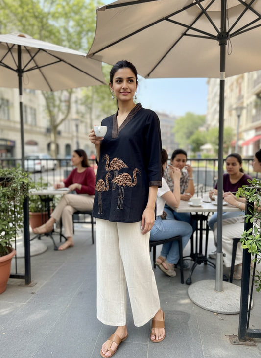 Kurti - Flamingo embroidery