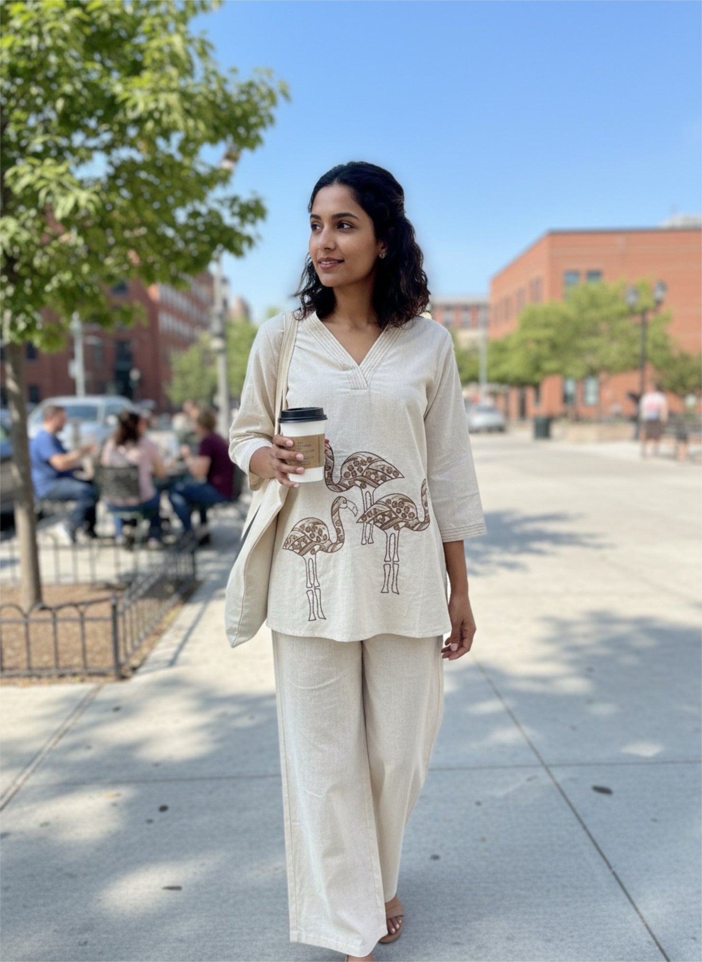 Kurti - Flamingo embroidery